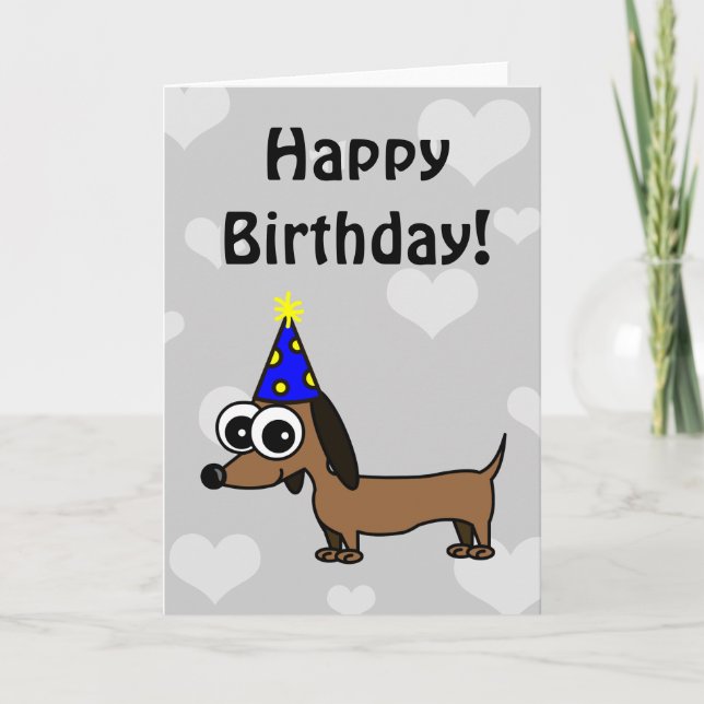 Feliz Cartão de Aniversário com Cartoon Dachshund (Frente)
