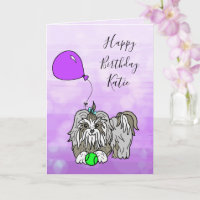 Feliz Cartão de Aniversário com Lhasa Apso Shih Tz