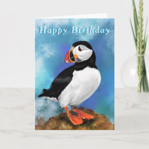 Feliz Cartão de Aniversário com Pássaro de Puffin