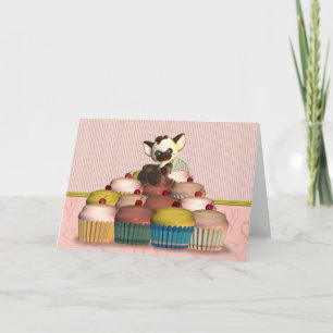 Feliz cartão de aniversário com pequeno anjo de ga