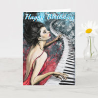 Feliz Cartão de Aniversário com Senhora Piano em V