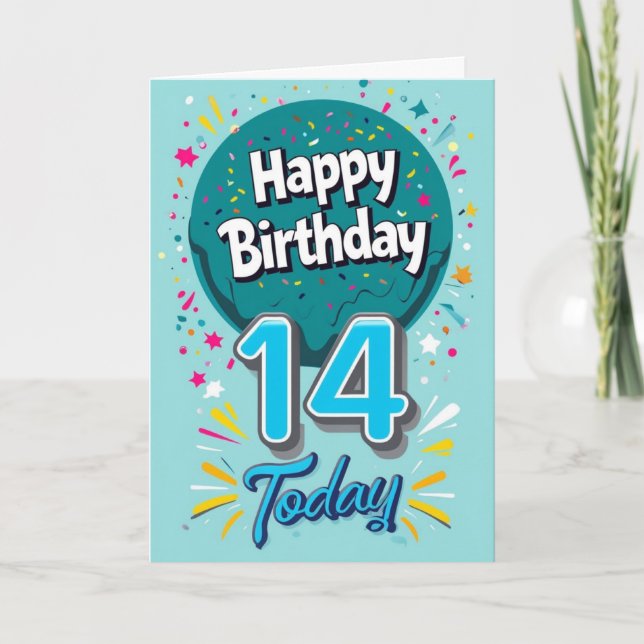 Feliz Cartão de Aniversário de 14 (Frente)