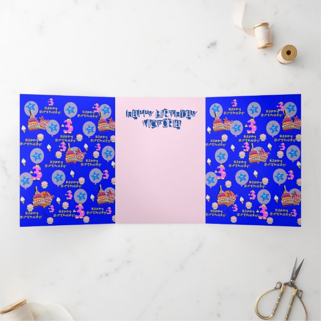 Feliz cartão de aniversário de 3 anos, #3 Azul de  (Dentro)