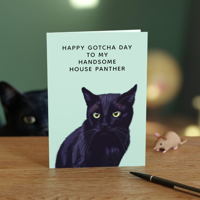 Feliz Cartão de Aniversário de Gato Preto para o D (Happy Gotcha Day Card for your new best friend)