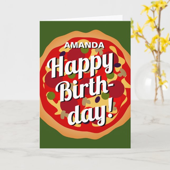 Feliz cartão de aniversário engraçado com pizza de (Flor Amarela)