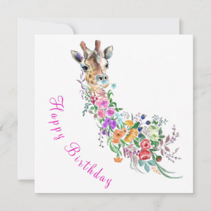 Feliz Cartão de Aniversário - Girafa Floral Colori