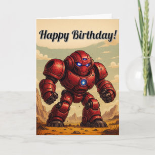 Feliz Cartão de Aniversário - Mech Red Robot
