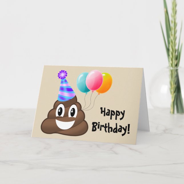 Feliz Cartão de Aniversário: Poop do Partido Emoji (Frente)