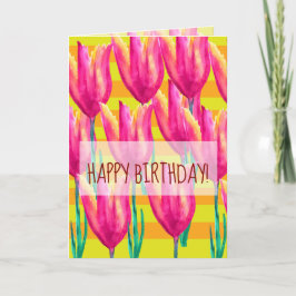 Feliz Cartão de Aniversário, Tulipas e Linhas