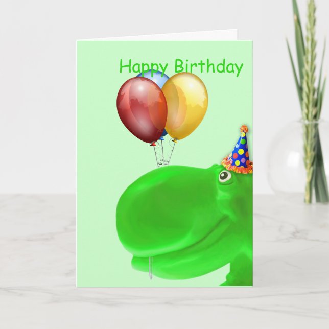 Feliz Cartão de Aniversário Verde Hippo (Frente)