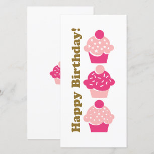 Feliz Cartão de Cupcake Rosa de Aniversário