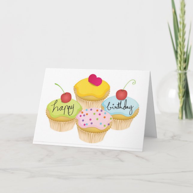 Feliz Cartão de Cupcakes de Aniversário (Frente)