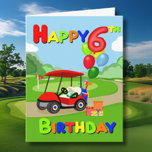 Feliz Cartão de Golfe para 6 Birthday Red Boys