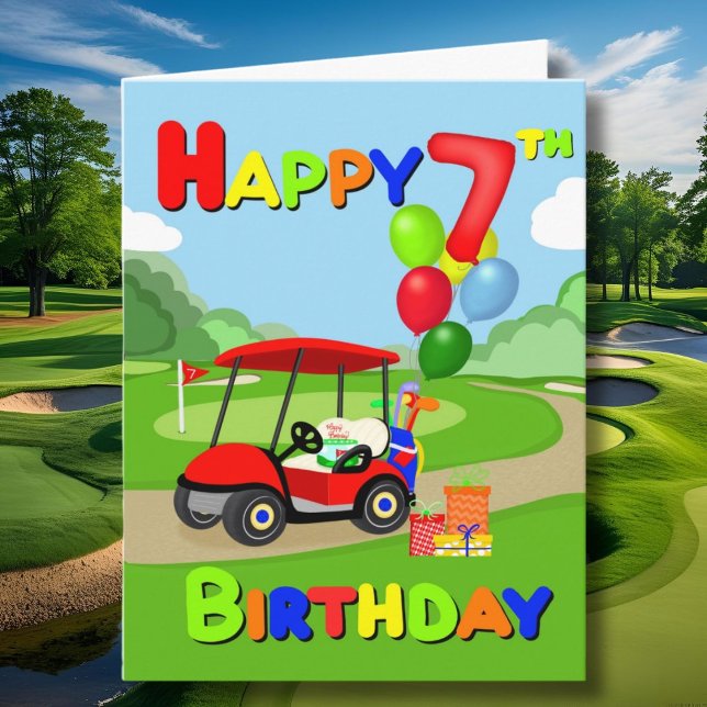Feliz Cartão de Golfe para 7 Birthday Red Boys (Criador carregado)