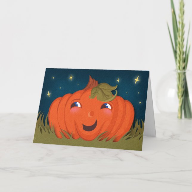 Feliz Cartão de Halloween de Pumpkin (Frente)