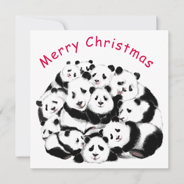 Feliz Cartão de Natal Família Pandas Feliz - Engra (Frente)