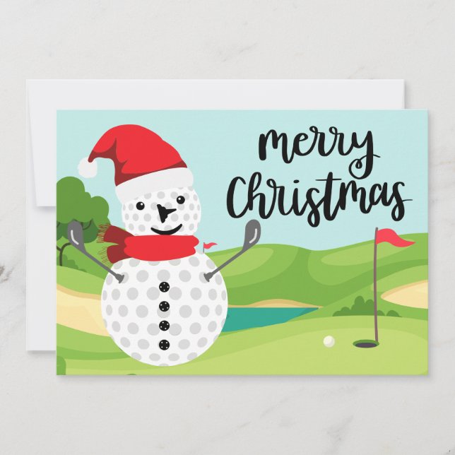 Feliz cartão de Natal para jogar golfe com Snowman (Frente)