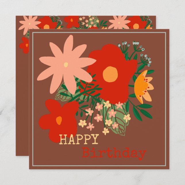 FELIZ Cartão de saudação de aniversário, flor de o (Frente/Verso)