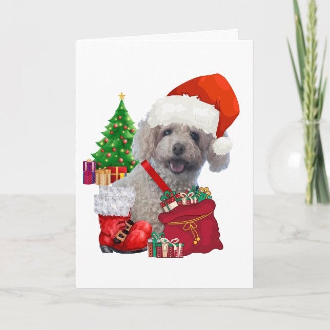 Feliz Cartão de Saudação de Poodle de Natal (Frente)