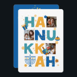 Feliz cartão de saudação fotográfica para estrelas<br><div class="desc">Nosso cartão de saudação personalizada de fotos de Chanucá é uma maneira bela e divertida de desejar a família e amigos um Feliz Chanucá no estilo. Esta design festiva, divertida e moderna inclui um Menorah, Dreidel, Rosquinha de Jelly e Presente Molhado junto com Flocos de Neve e Estrelas Judaicas. Personalize...</div>