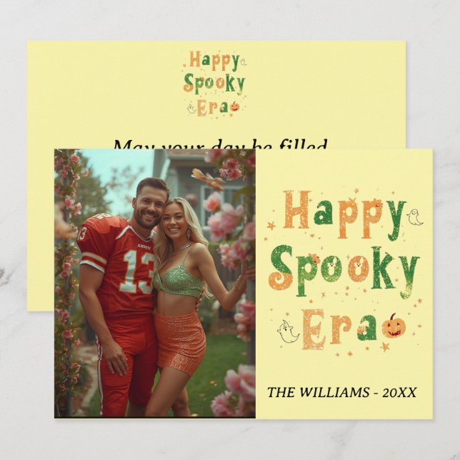 Feliz cartão Spookera, foto da família halloween (Frente/Verso)