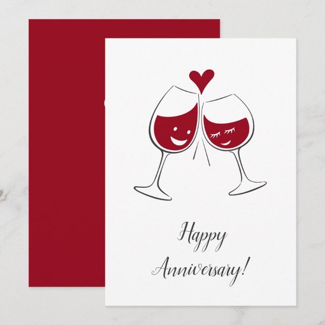 Feliz Casamento Aniversário Vinho Vermelho Cartão  (Frente/Verso)