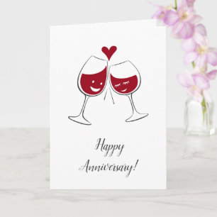Feliz Casamento Aniversário Vinho Vermelho Cartão 