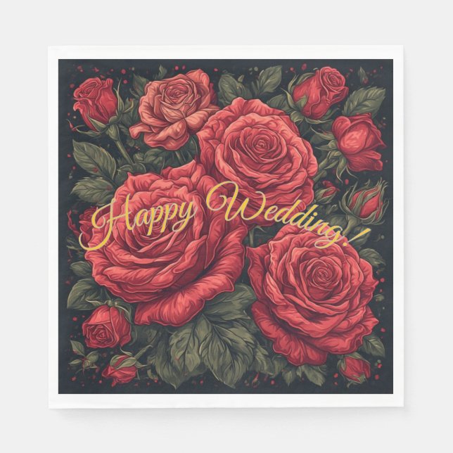 "Feliz Casamento" Guardanapos de Papel com Rosas E (Frente)
