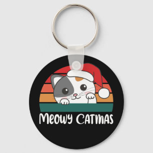 Feliz Catmas Engraçado Gato Chaveiro de Natal