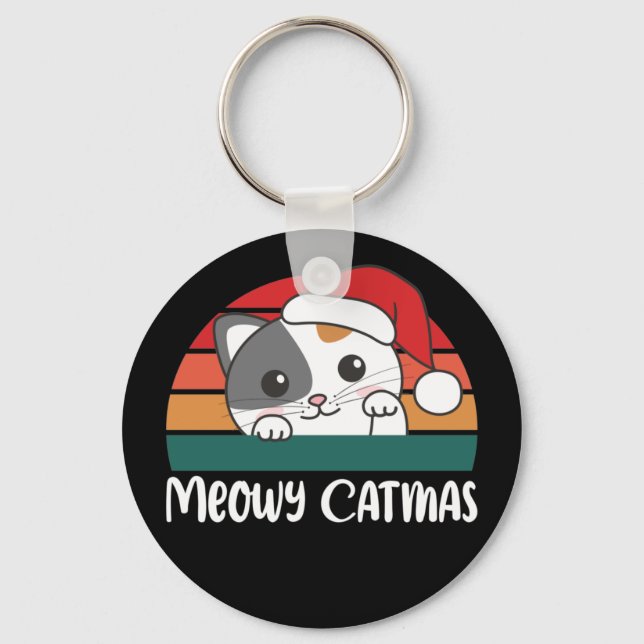 Feliz Catmas Engraçado Gato Chaveiro de Natal (Frente)