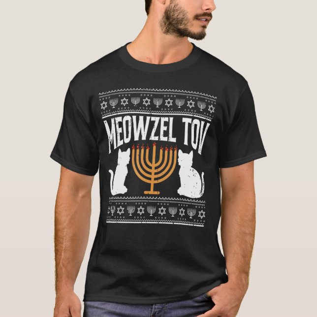 Feliz Chanuka Judeu Dono de Gato Suéter Feio (Frente)