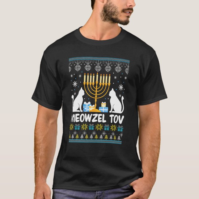 Feliz Chanukah Gato Judaico Suéter Feio de Hanukka (Frente)