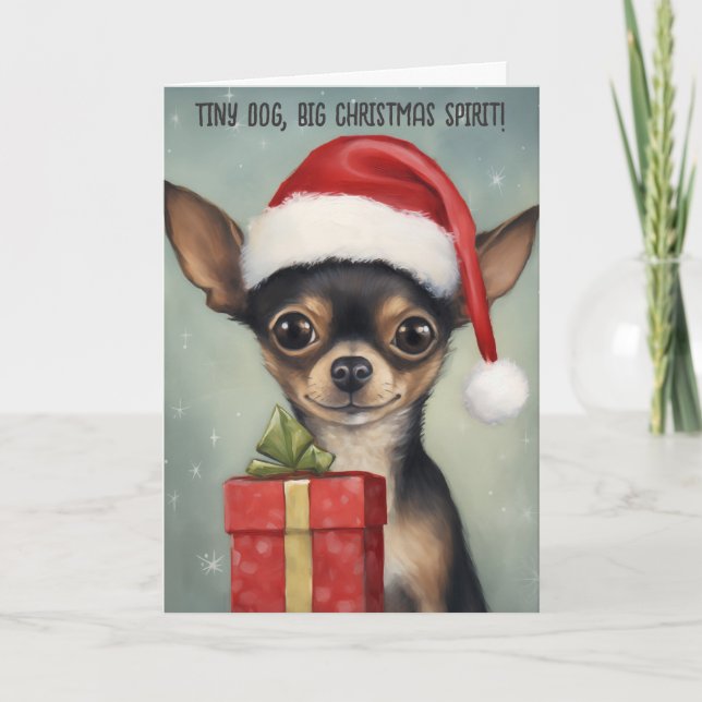 Feliz Chihuahua Papai Noel com Presente Cartão de  (Frente)
