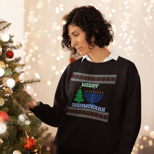 Feliz Chrismukkah suéter feio (Merry Chrismukkah sweatshirt black)