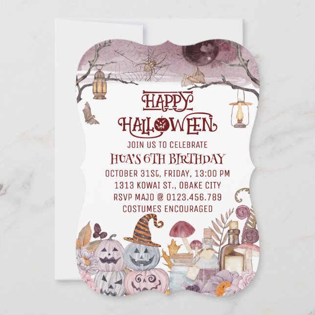 Feliz Convite de aniversário de Halloween Spooky (Frente)