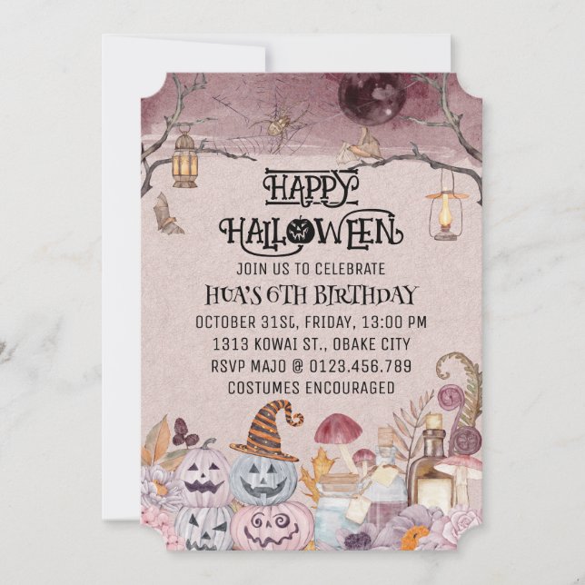 Feliz Convite de aniversário de Halloween Spooky (Frente)