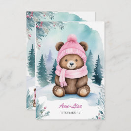 Feliz Convite de Aniversário do Urso Rosa Rosa de