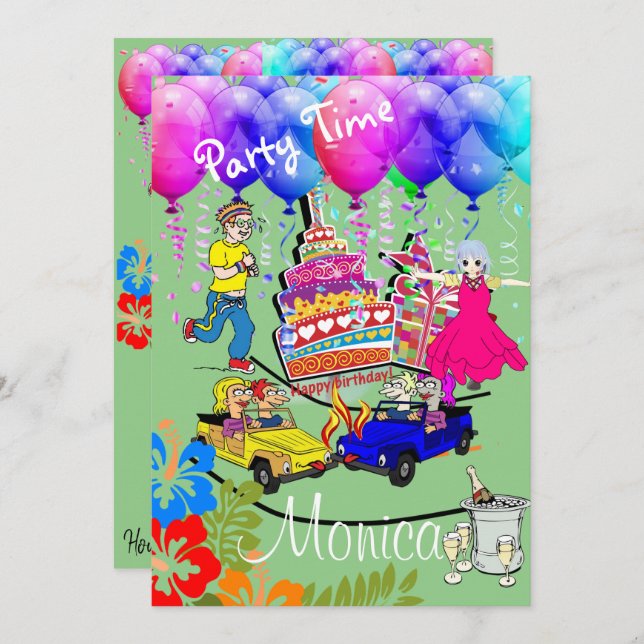 Feliz Convite de Aniversário Sobre o Morro (Frente/Verso)