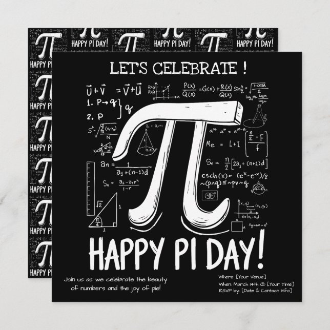 Feliz Convite de festas Pi Day - Matemática Divert (Frente/Verso)
