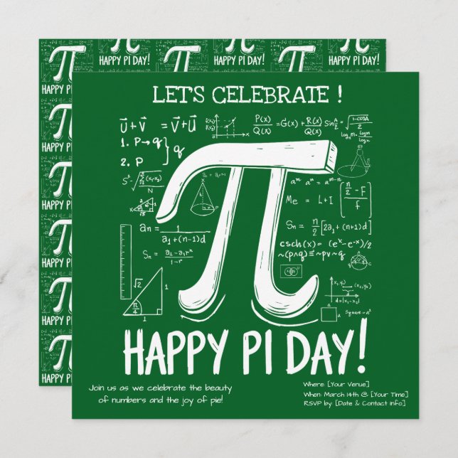 Feliz Convite de festas Pi Day - Matemática Divert (Frente/Verso)