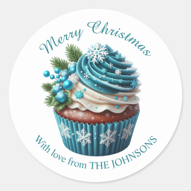 Feliz Cupcake de Natal com amoroso adesivo (Frente)