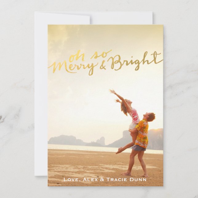 Feliz da folha Dourado do falso & cartão de Natal (Frente)