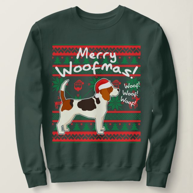 Feliz de Beagle Woofmas Suéter de Natal Feio (Frente do Design)