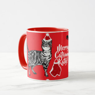 Feliz de gato catsmus caneca de Natal Vermelho