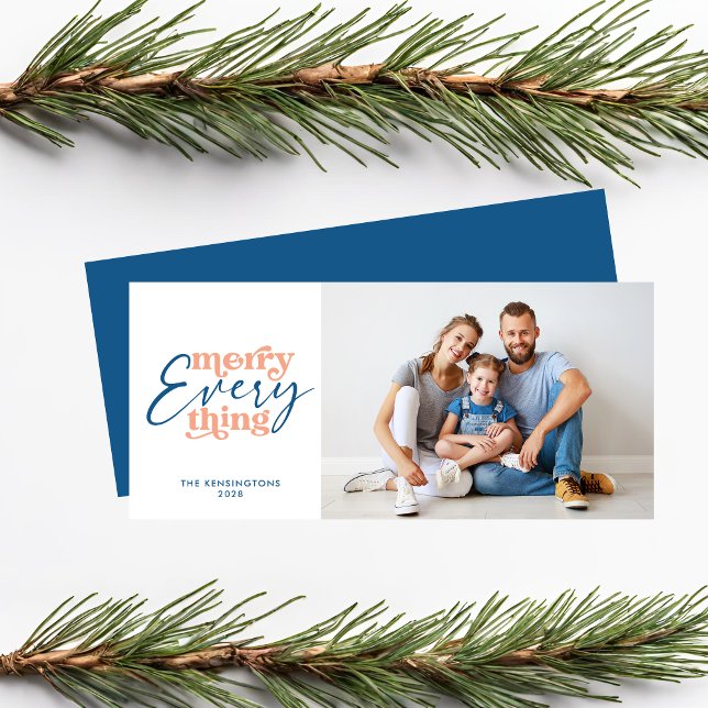 Feliz de Natal Azul Tudo Feriado Foto (Blue Christmas Merry Everything Holiday Photo Card)
