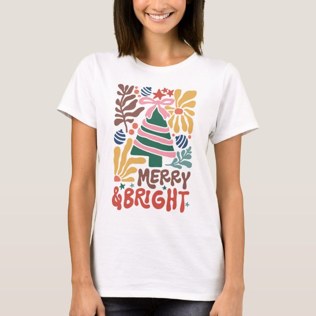 Feliz de Natal Boho e Camiseta Brilhante (Frente)