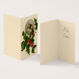 Feliz de Natal Holly Kitten Arte Antiquada