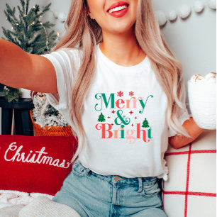 Feliz de Natal moderna e camiseta brilhante
