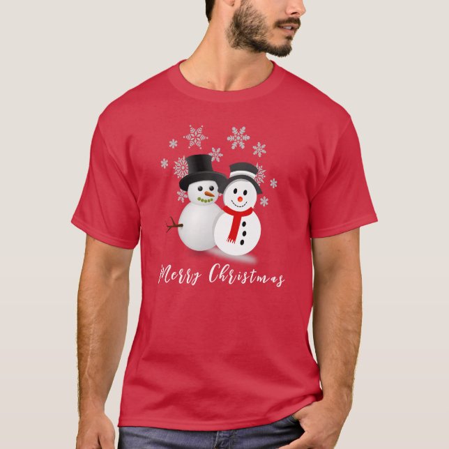 Feliz de Natal Snowman T-Shirt de Férias Vermelhas (Frente)