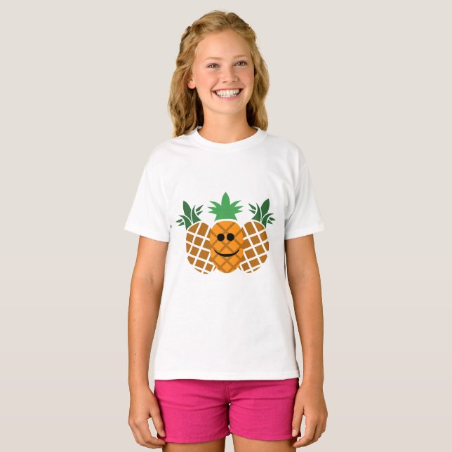 Feliz Design de abacaxi - Camiseta Básica para Men (Frente Completa)